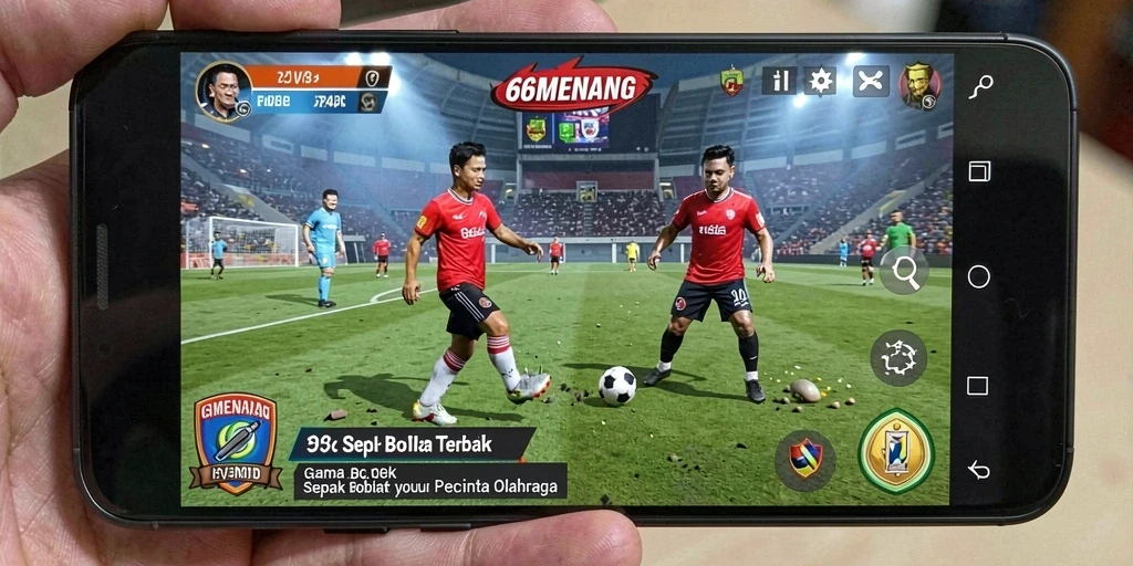Screenshot gameplay 66MENANG menampilkan aksi di lapangan sepak bola.