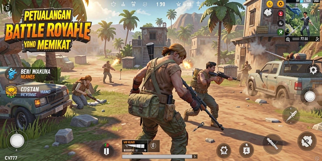 Screenshot menampilkan pertempuran mendebarkan di CV777 Battle Royale.