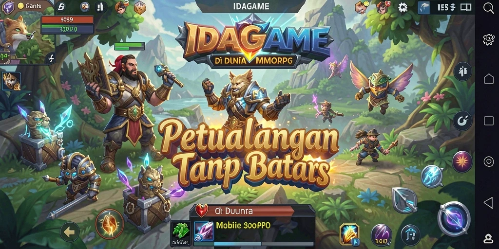 Screenshot utama IDAGAME menampilkan aksi pertempuran seru di dunia MMORPG.