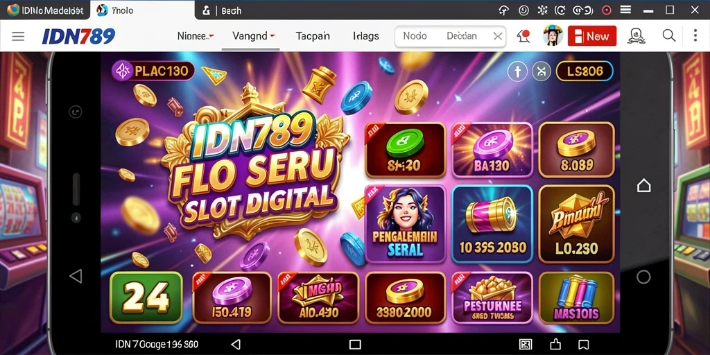 Screenshot utama IDN789 menunjukkan gameplay menarik dengan gulungan berputar dan fitur bonus.