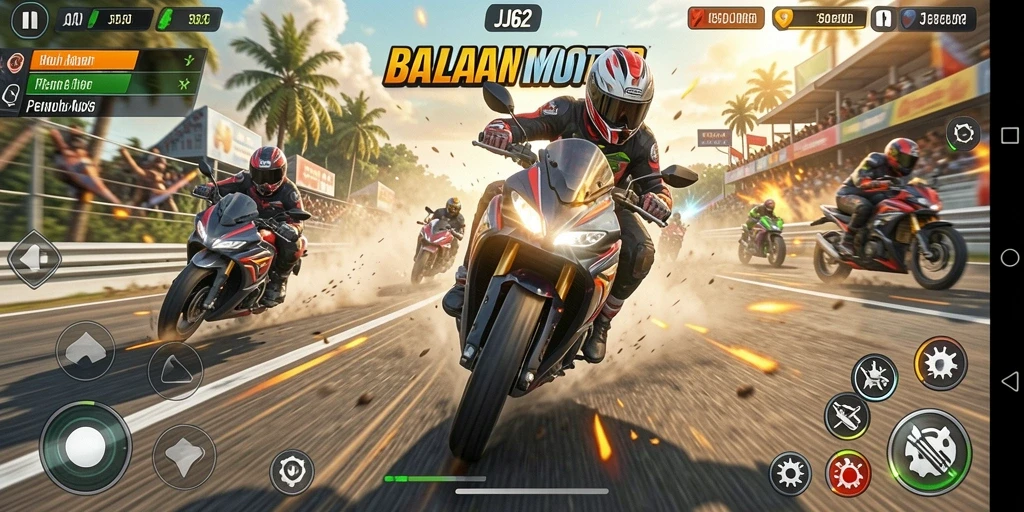 Gameplay seru balapan motor di JJ62 yang mendebarkan.