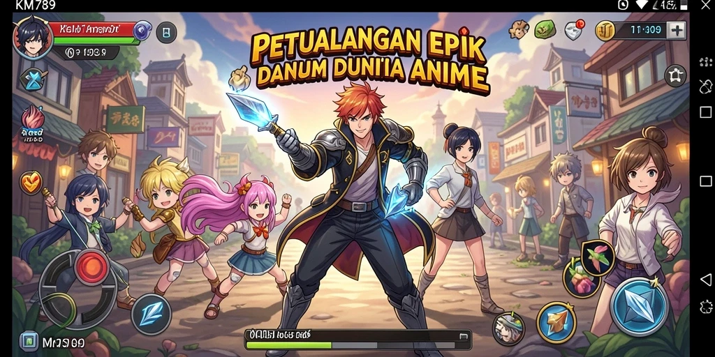 Screenshot gameplay KM789 menampilkan pertarungan seru dalam dunia anime.
