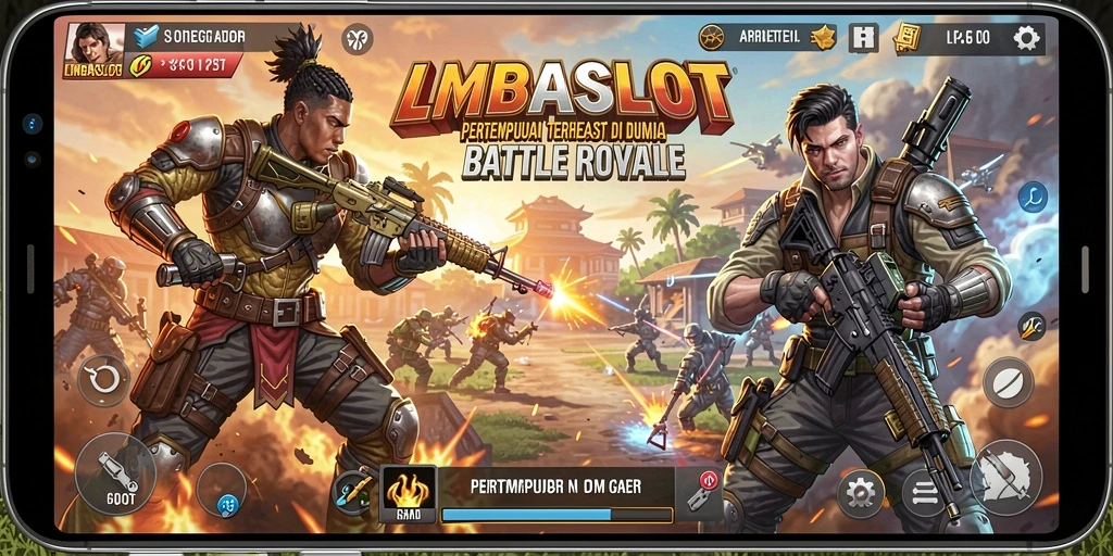Tampilan gameplay seru LMBASLOT dalam pertandingan Battle Royale.