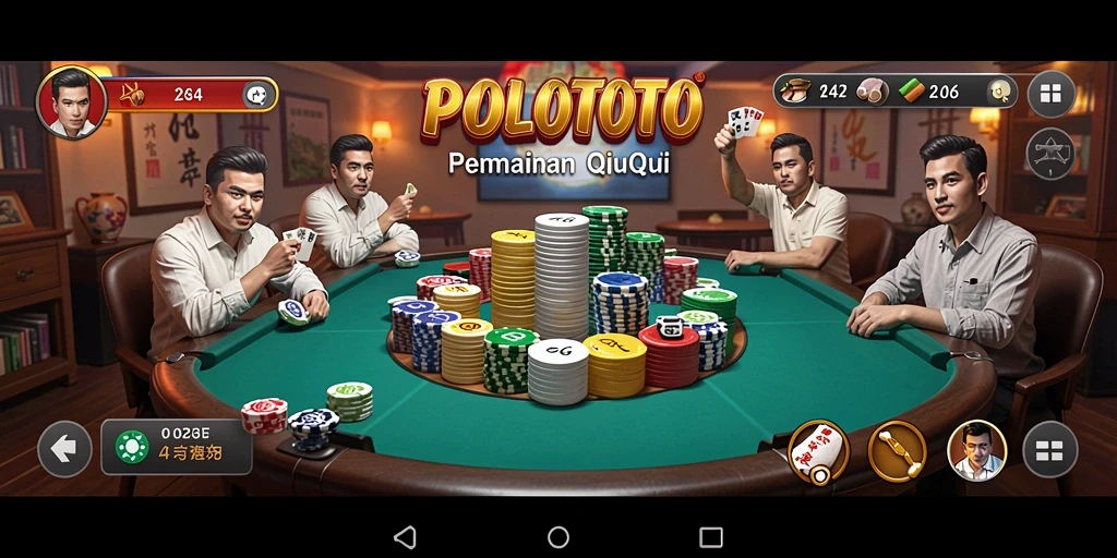 Tampilan screenshot utama POLOTOTO dengan aksi seru dalam permainan QiuQiu.