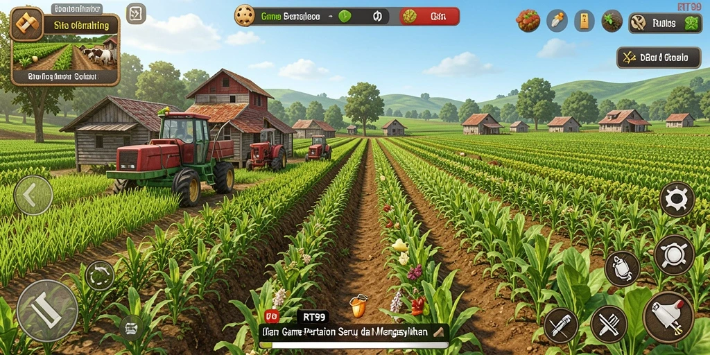 Gambaran gameplay seru di RT99 dengan aktivitas pertanian.